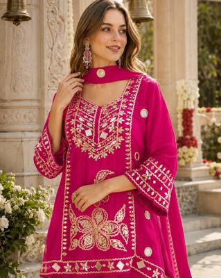 Rani silk blend readymade suit with mirror & sequence work 2