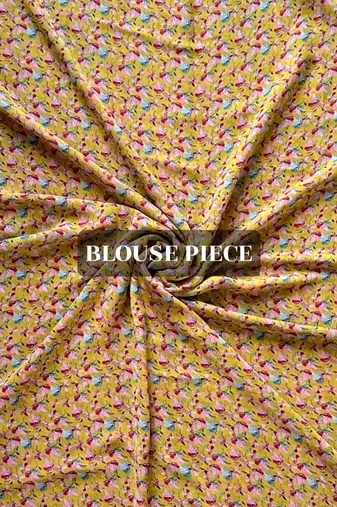 Mustard floral printed georgette saree with blouse piece