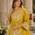 Yellow silk blend readymade suit with mirror & sequence work