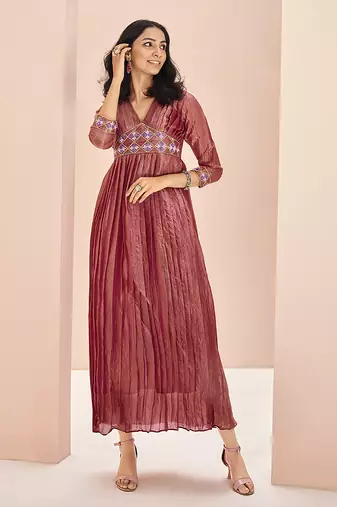 Coral hand work flared gown