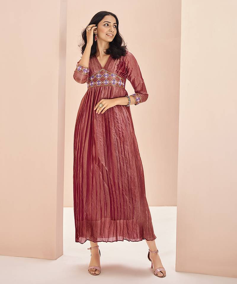 Coral hand work flared gown