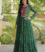 women georgette anarkali gown with bandhani print & kutchi patchwork - full stitched free size