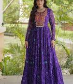 women georgette anarkali gown with bandhani print & kutchi patchwork - full stitched free size