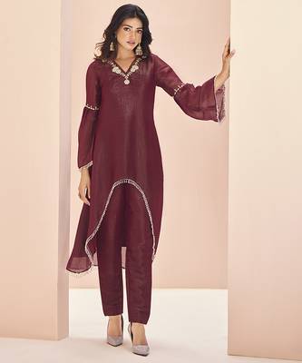 Mesmeric maroon hand work kurta set 5