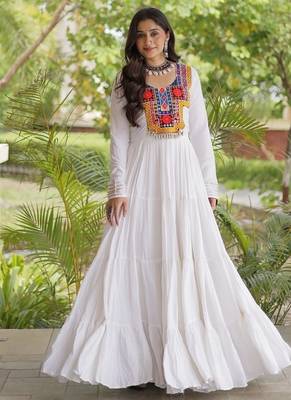 women rayon anarkali gown with kutchi gamthi embroidery & mirror work - full stitched free size 1