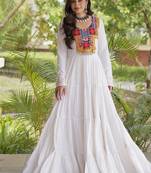 women rayon anarkali gown with kutchi gamthi embroidery & mirror work - full stitched free size