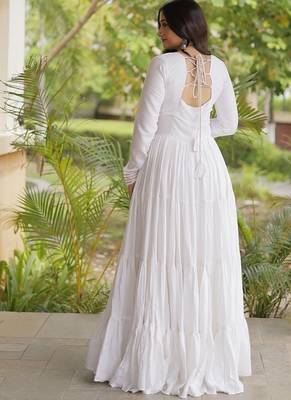 women rayon anarkali gown with kutchi gamthi embroidery & mirror work - full stitched free size 2