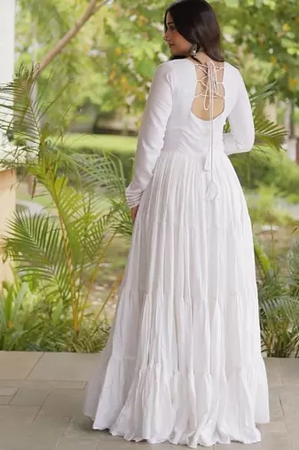 women rayon anarkali gown with kutchi gamthi embroidery & mirror work - full stitched free size