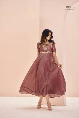 Coral hand work anarkali gown 5