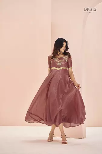 Coral hand work anarkali gown
