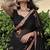 Black patchwork mul cotton saree with blouse piece