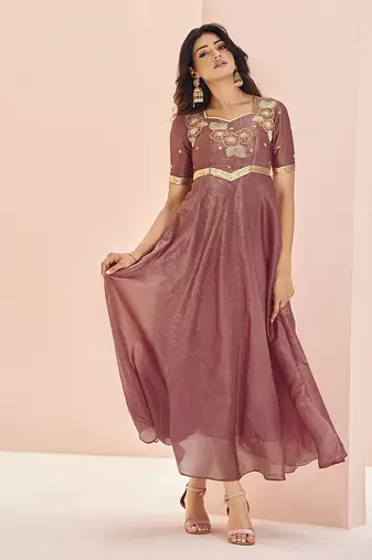 Wine hand work embroidered kurta set