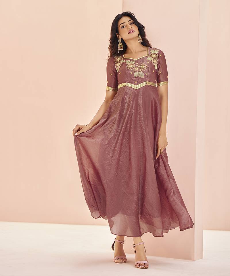 Wine hand work embroidered kurta set