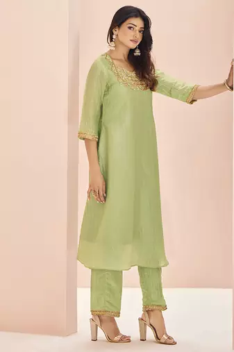 Light green hand work kurta set