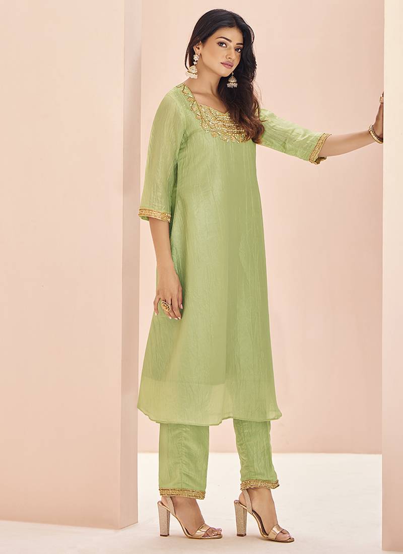 Light green hand work kurta set