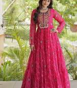 women georgette anarkali gown with bandhani print & kutchi patchwork - full stitched free size