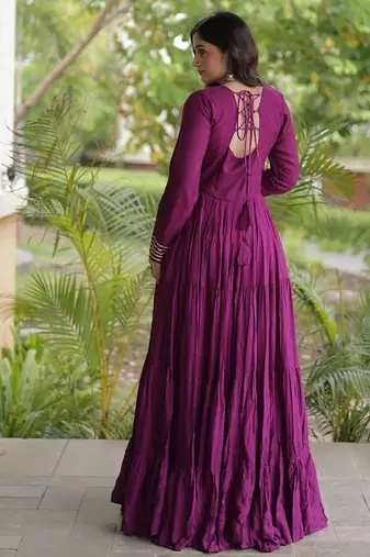 women rayon anarkali gown with kutchi gamthi embroidery & mirror work - full stitched free size