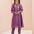 Purple hand work embellished kurta set