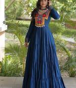 women rayon anarkali gown with kutchi gamthi embroidery - full stitched free size