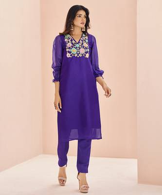 Purple floral hand work kurta set 5