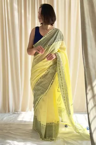 Block printed mul cotton saree