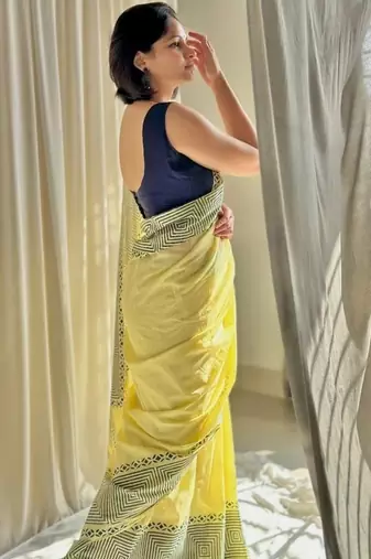 Block printed mul cotton saree