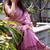 Pink striped hand block printed mulmul cotton saree