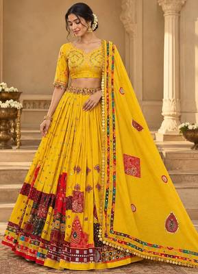 Yellow Mirror Navratri Lehenga Choli With Dupatta 1
