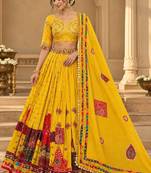 Yellow Mirror Navratri Lehenga Choli With Dupatta