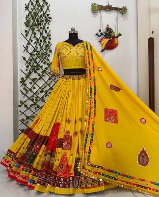 Yellow Mirror Navratri Lehenga Choli With Dupatta 2