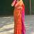  cotton ikkat weave orange and pink saree with blouse piece