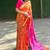  cotton ikkat weave orange and pink saree with blouse piece