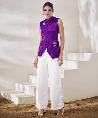 Purple hand-embroidered gaji silk top 5