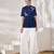 Blue floral hand work silk top