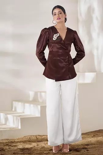 Maroon hand-embroidered gaji silk top