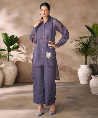 Elegant smoky grey organza co-ord set 5