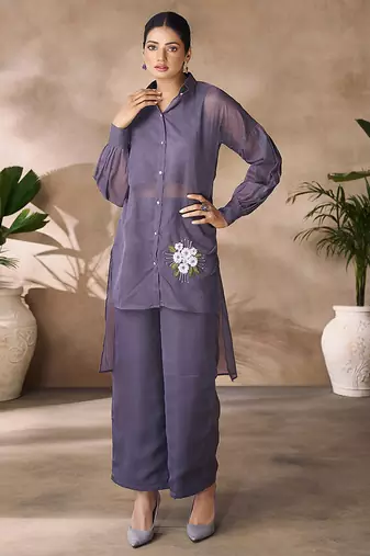 Elegant smoky grey organza co-ord set