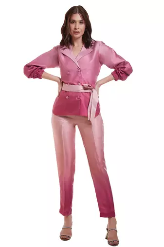 Pink gradient belted jacket set
