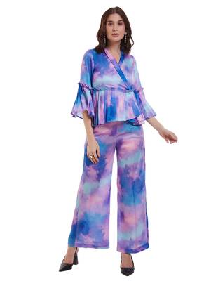 Watercolor print peplum pants set 5
