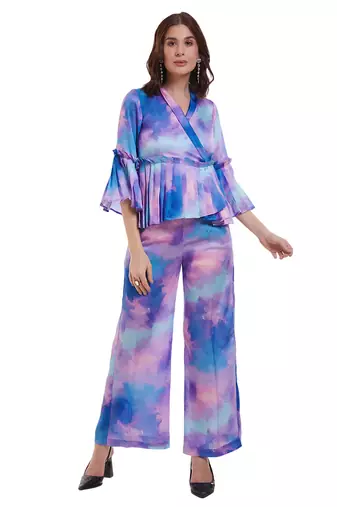 Watercolor print peplum pants set