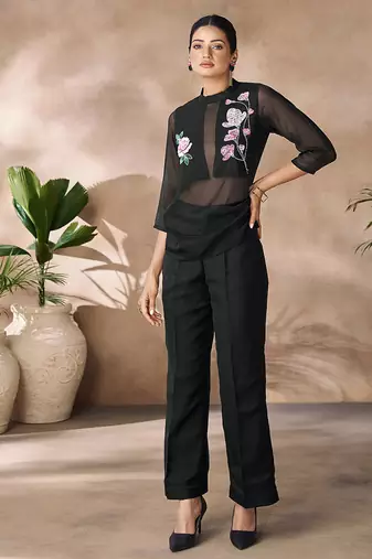Black organza handwork co-ord set