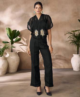 Chic black handworked top trousers set 5