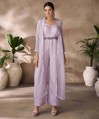 Lavender organza co-ord set with belted waist detailing 5