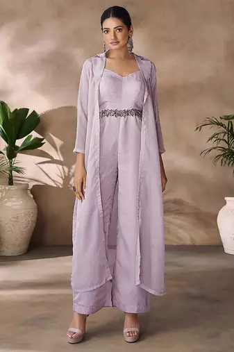 Lavender organza co-ord set with belted waist detailing