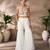 Hand-embroidered beaded crop top with flowy palazzo & sheer cape