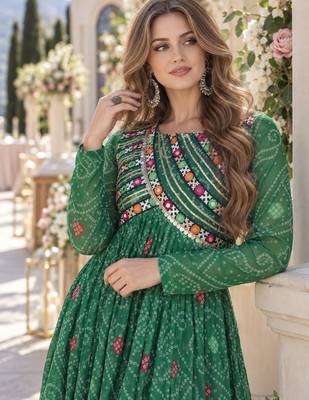 Green faux georgette bandhani readymade top with patch work 2