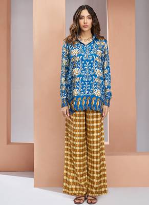 Blue yellow printed co-ord set for women 5