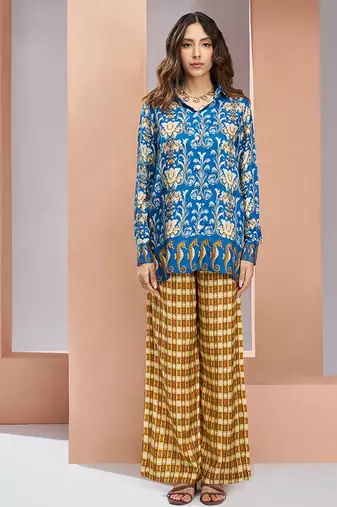 Blue yellow printed co-ord set for women