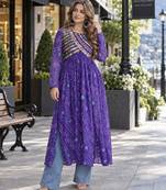 Violet faux georgette bandhani readymade top with patch work