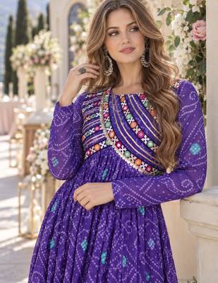 Violet faux georgette bandhani readymade top with patch work 2